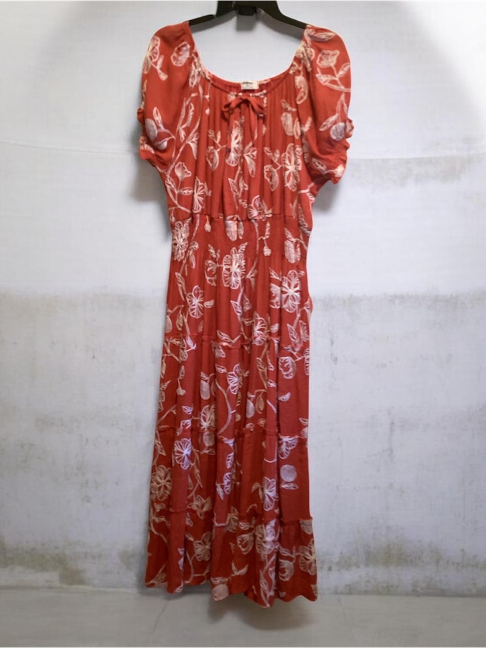 Rust Floral Maxi Dress with Gathered Neckline - Picture 13 of 13